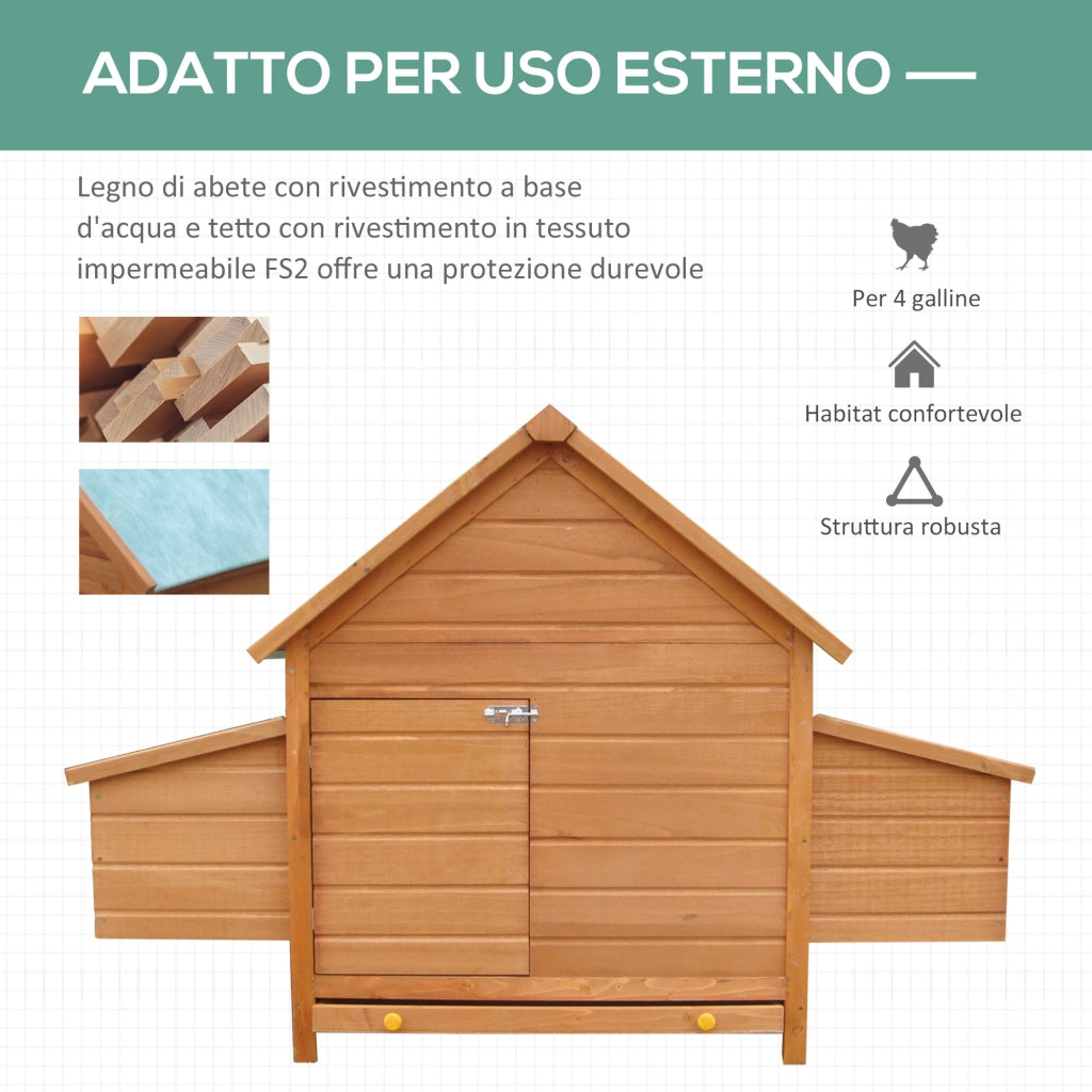 EasyComfort Gabbia per Galline in Legno con Tetto Impermeabile, Pollaio Prefabbricato da Esterno, 160x98.5x107cm