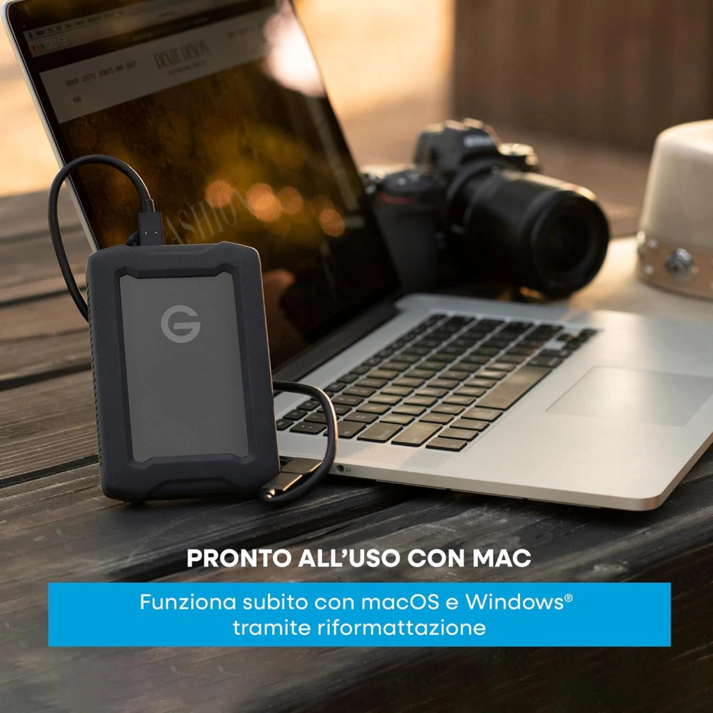 G-DRIVE ArmorATD 2TB, HDD portatile USB-C (5Gbps), USB 3.2 Gen 1, Thunderbolt 3, fino a 130 MB/s