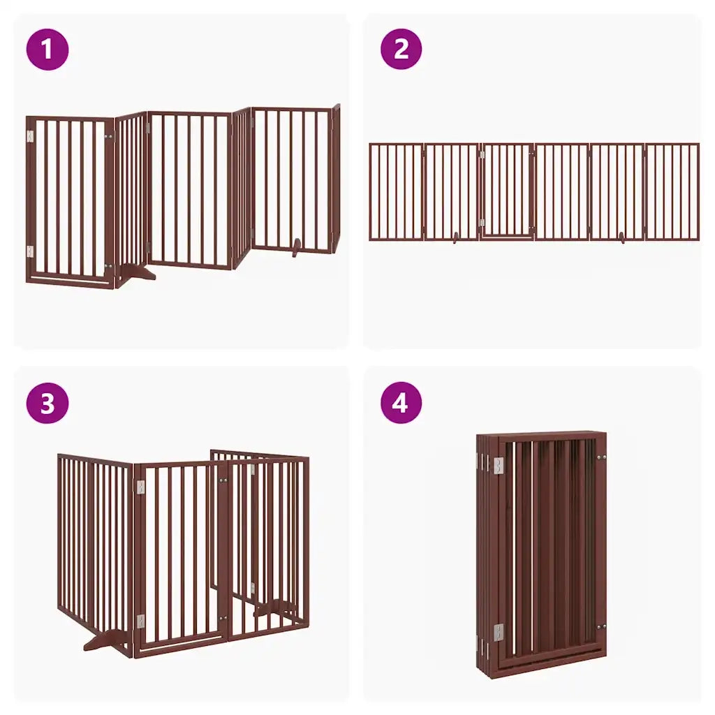 vidaXL Cancello Cani Porta Pieghevole Marrone 6 Pannelli 300cm Pioppo