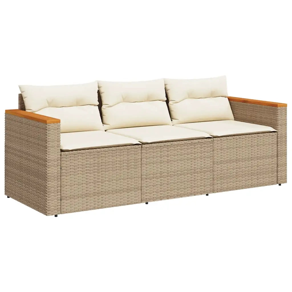 Divano da Giardino con Cuscini a 3 Posti-Sofa da Giardino-Divano da esterno Beige in Polyrattan 709247