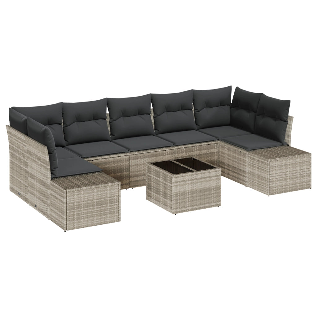 Set di divani da giardino 8 pezzi con cuscini grigio chiaro in polirattan