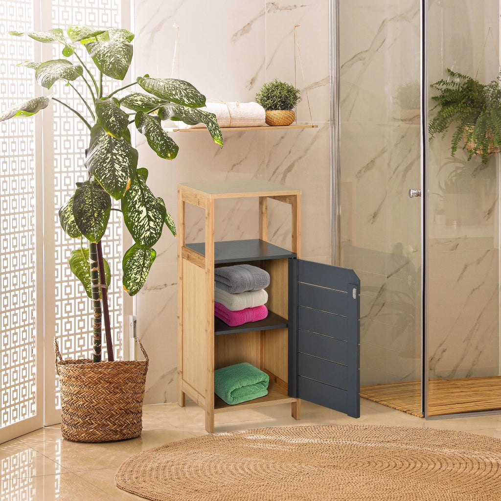 Colonna bagno salvaspazio ¨C Xylo ¨C legno bamb¨´ con anta e cassetto 32x30x80 cm