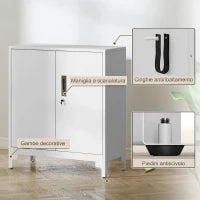 Mobile da Ufficio Portadocumenti con 3 Ripiani, 2 Ante e Chiavi, 80x35x91 cm, Bianco