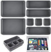 Set organizzatore per cassetto 8 pezzi, organizzatore per cassetto per ufficio, organizzatore per cassetto per cucina, scatola di archiviazione con superficie antiscivolo per scrivania, bagno, ufficio, con accessori