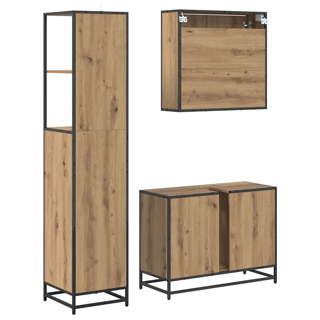 Set di mobili per il bagno con porta 3 pcs Rovere artigianale 3402492