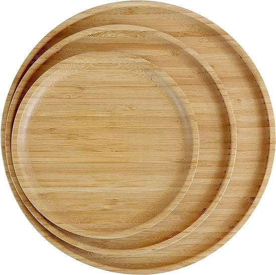 Bordini in bambù 100%, piatti rotondi in legno di bambù, piastre di bambù, decorazione di bambù, piatti piatti, servizio di bambù, set di servizio, insieme di piatti in legno, piatti riciclabili, set a tre pezzi (1 x 20 cm, 1 x 25 cm, 1 x)
