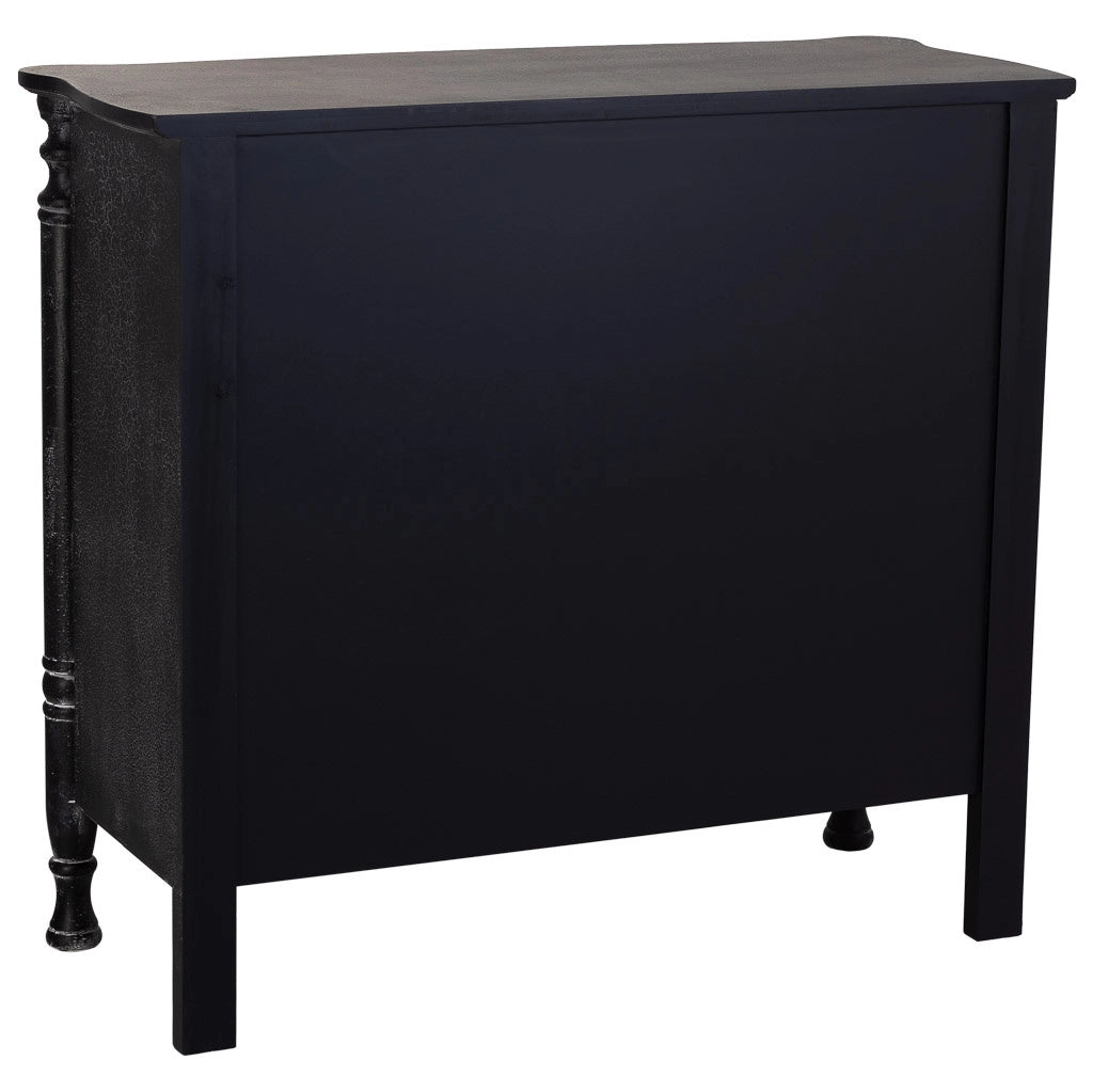 Comò in legno laccato nero invecchiato con 4 cassetti 100x40x90h cm