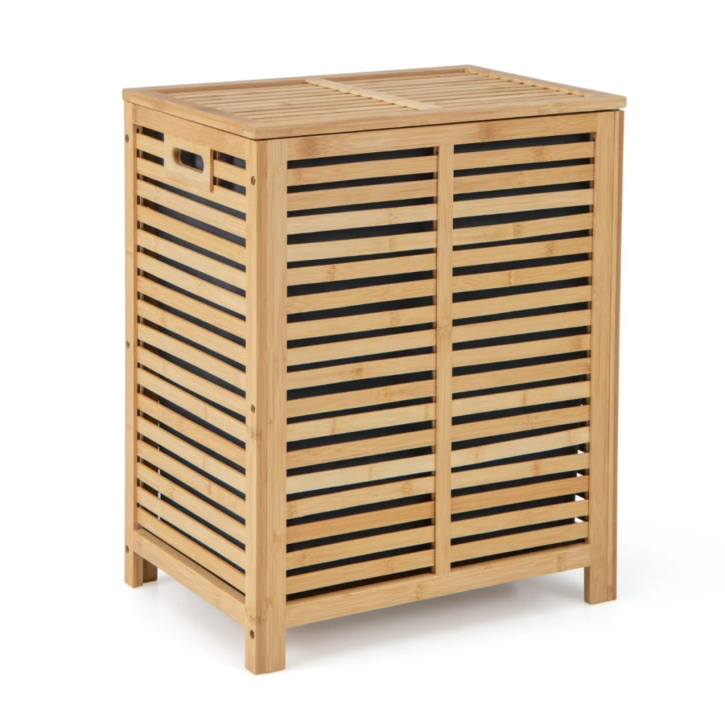Cesto portabiancheria 80 litri 50 x 35 x 62 cm con sacco interno removibile e coperchio in bambù naturale 20_0012968