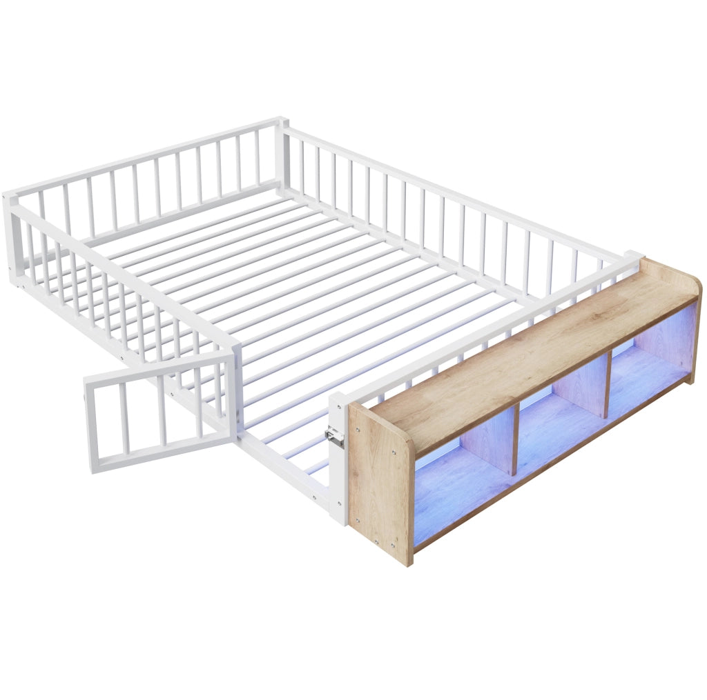 Letto in metallo 140x200 cm con vano aperto, luce LED e sponda di protezione