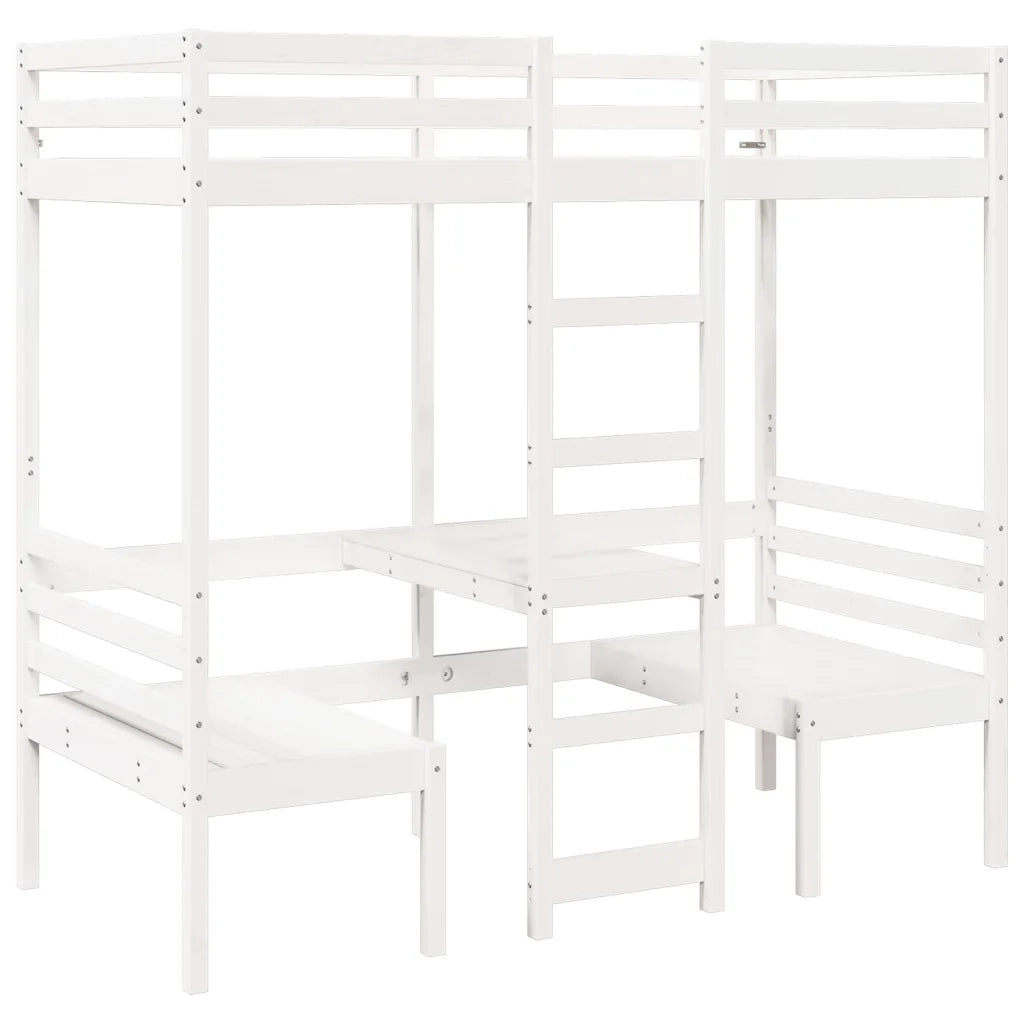 Giroletto Soppalco con Scrivania e Sedie-Struttura Letto Bianco 80x200cm Pino