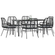 Set Pranzo da Giardino 7 pz Nero con Cuscini Polyrattan Vetro 3334552