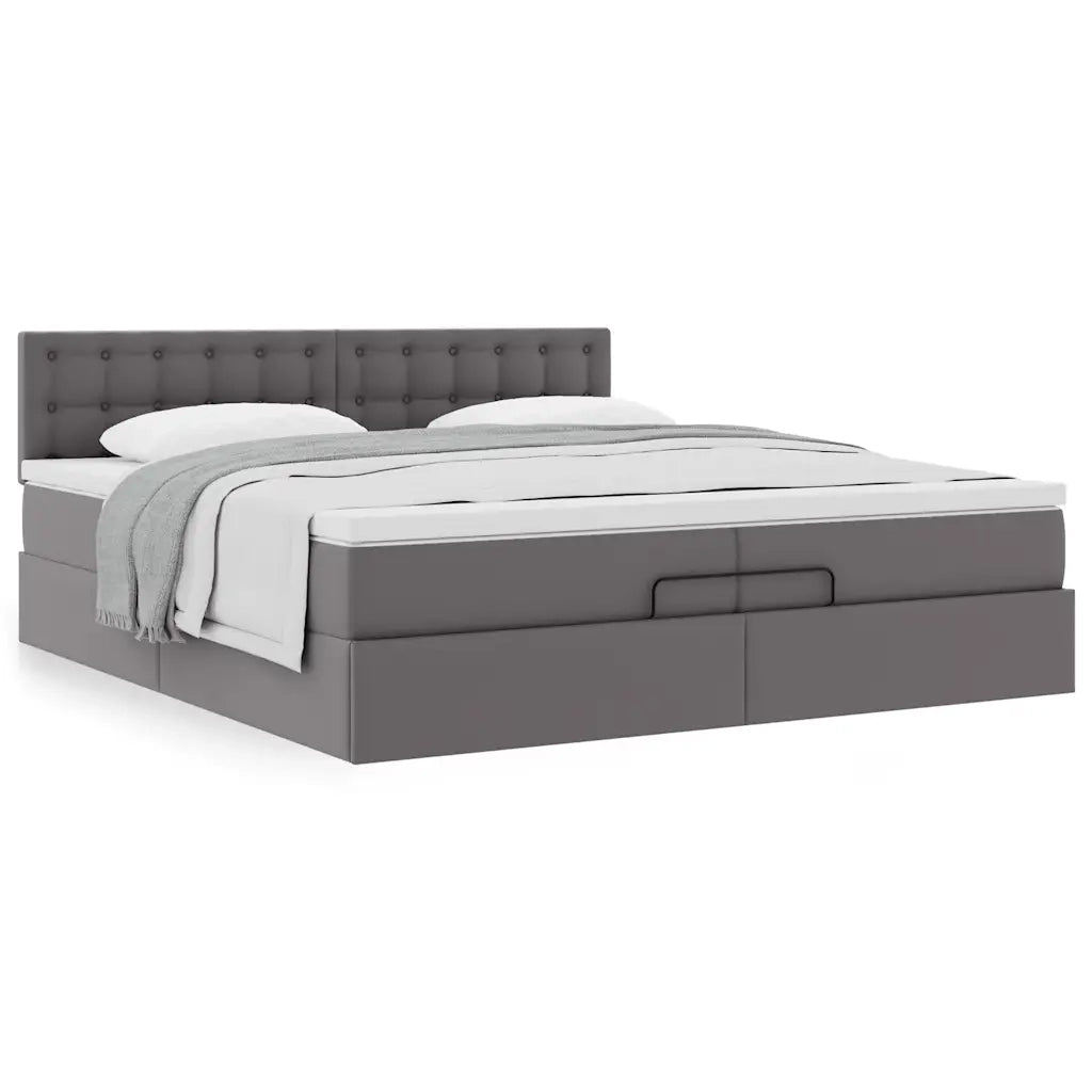 Struttura Letto Pouf con Materassi Grigio 200x200 cm Similpelle 3311326