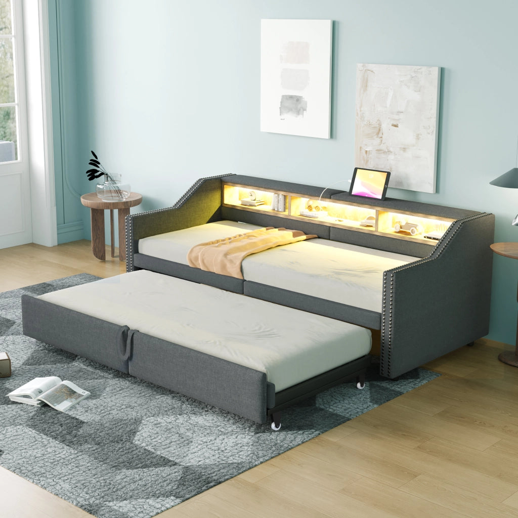 Letto divano estraibile tessuto di iuta 180x200 cm