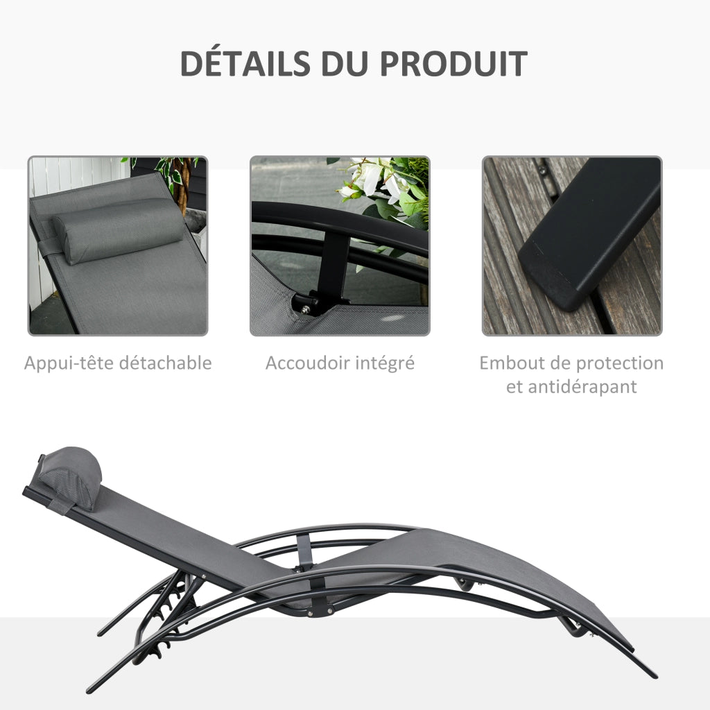 Chaise longue da giardino ¨C zephmum ¨C Grigio, Alu, Textilene, 171x64x82 cm