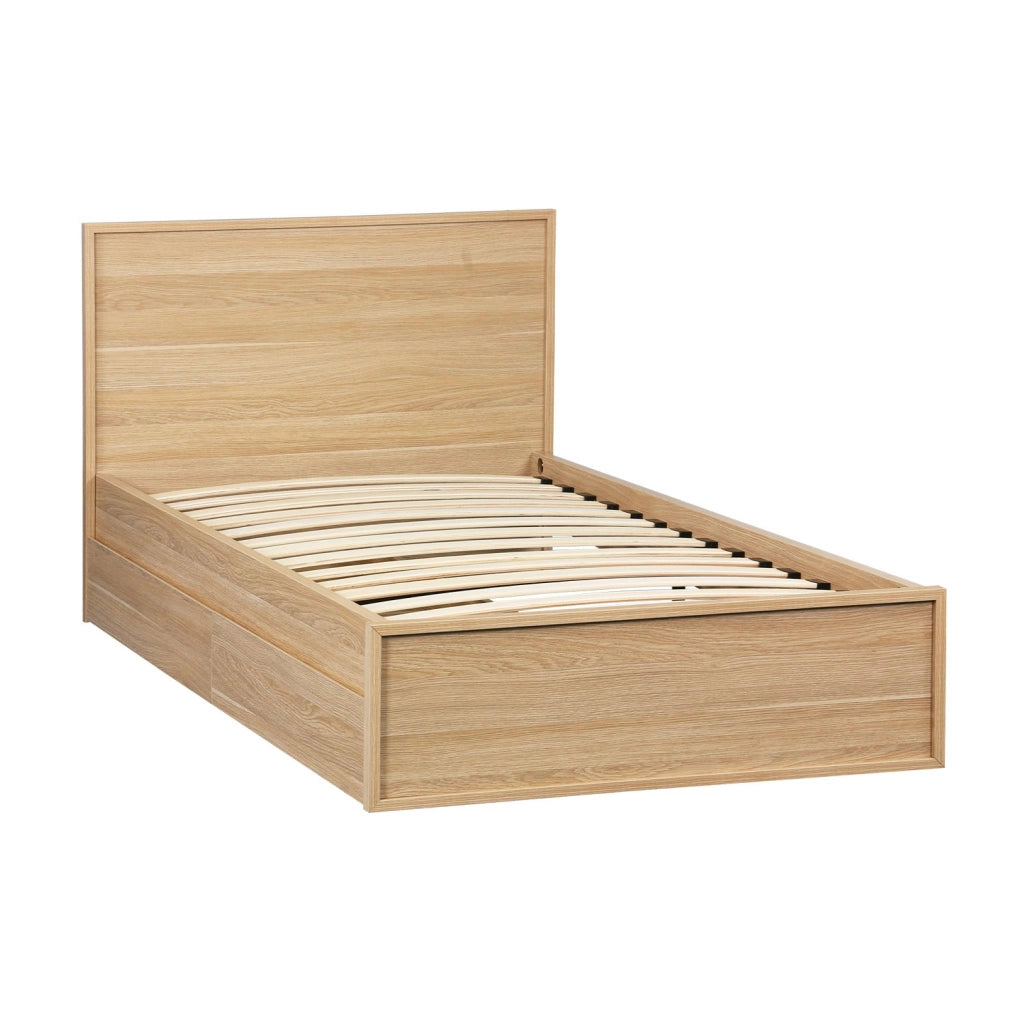 Letto con rete a doghe e testiera 90cm + 2 cassetti decorazione legno,