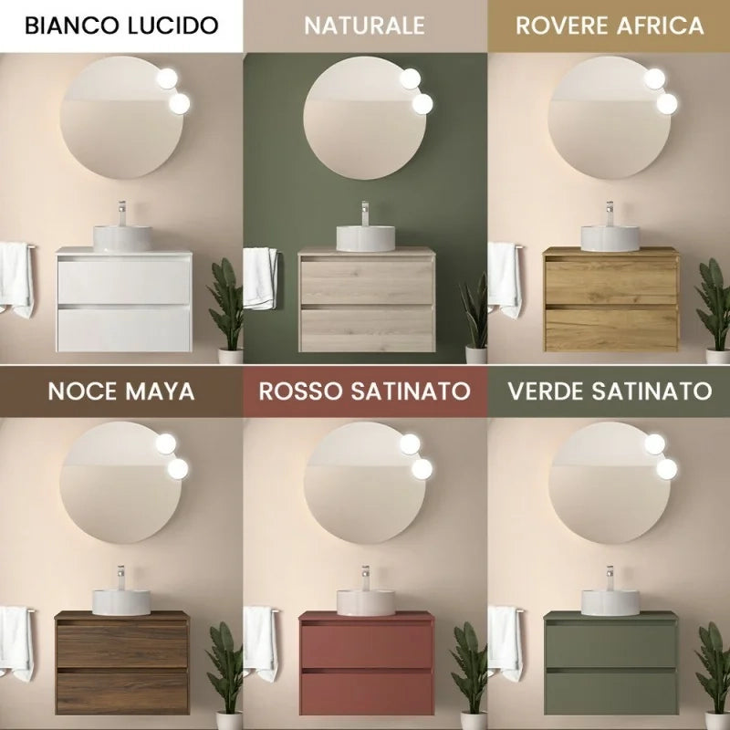 Mobile bagno sospeso 80 cm bianco lucido con top per lavabo da appoggio Gaya