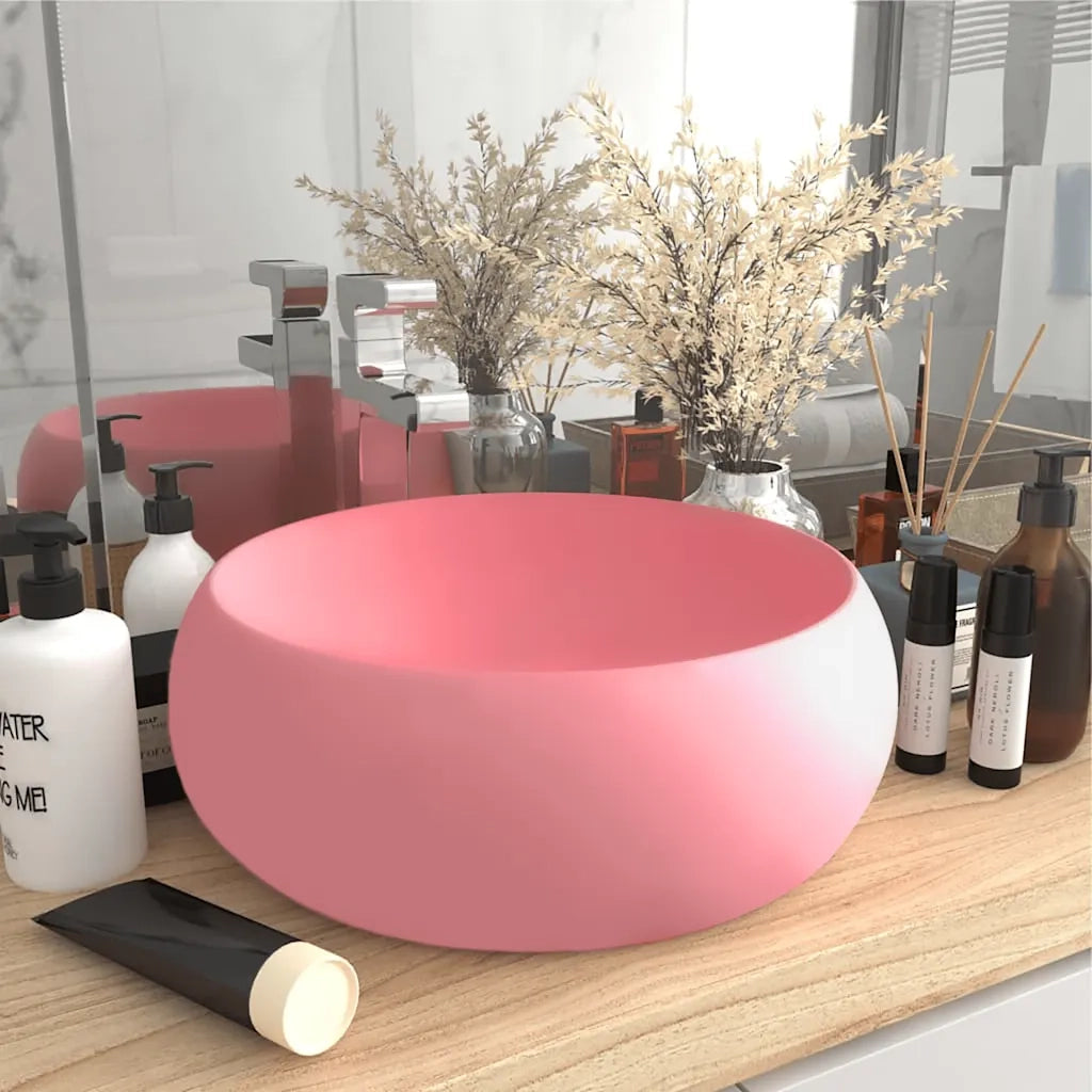 Lavandino Lusso Rotondo Rosa Opaco 40x15 cm in Ceramica 146999