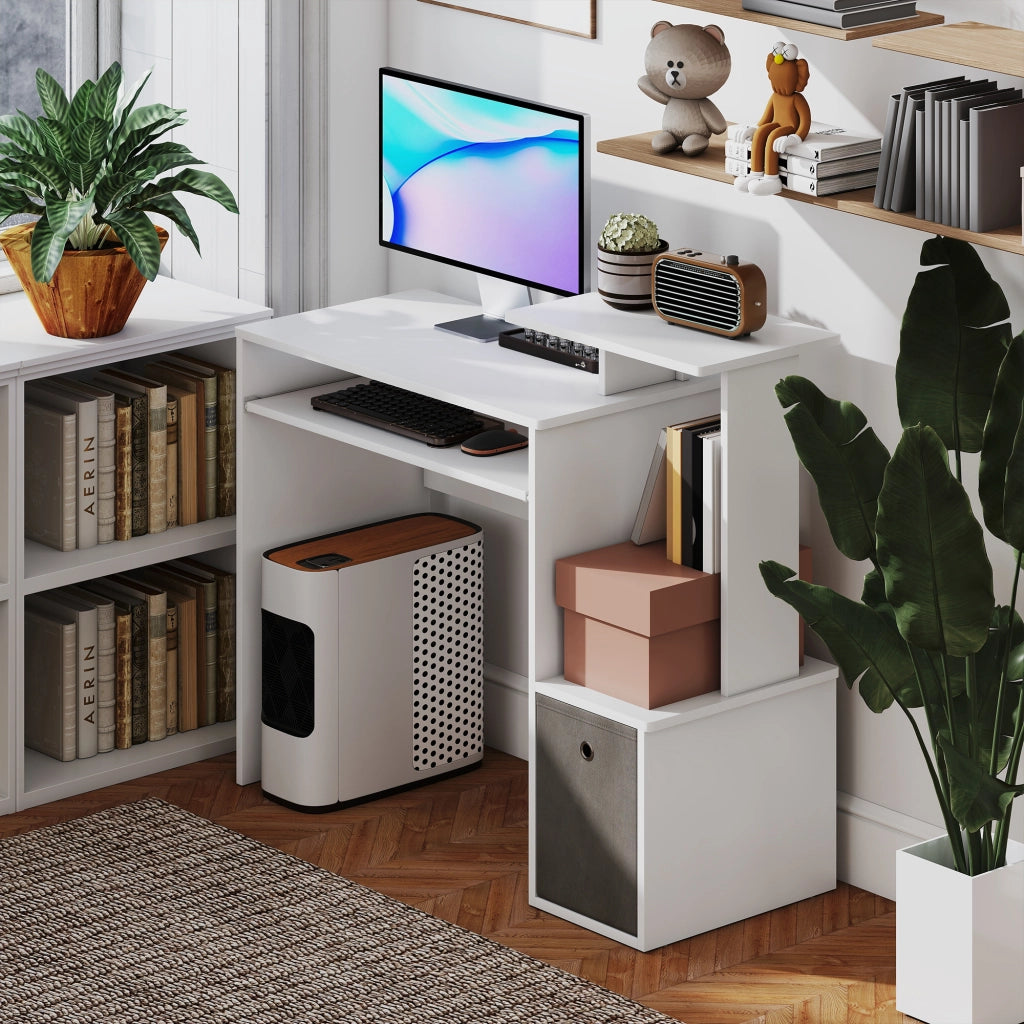 Scrivania Computer Multimediale con Scaffale e Ripiani ¨C Zephmum ¨C Grigio e Bianco Truciolato 90x50x75