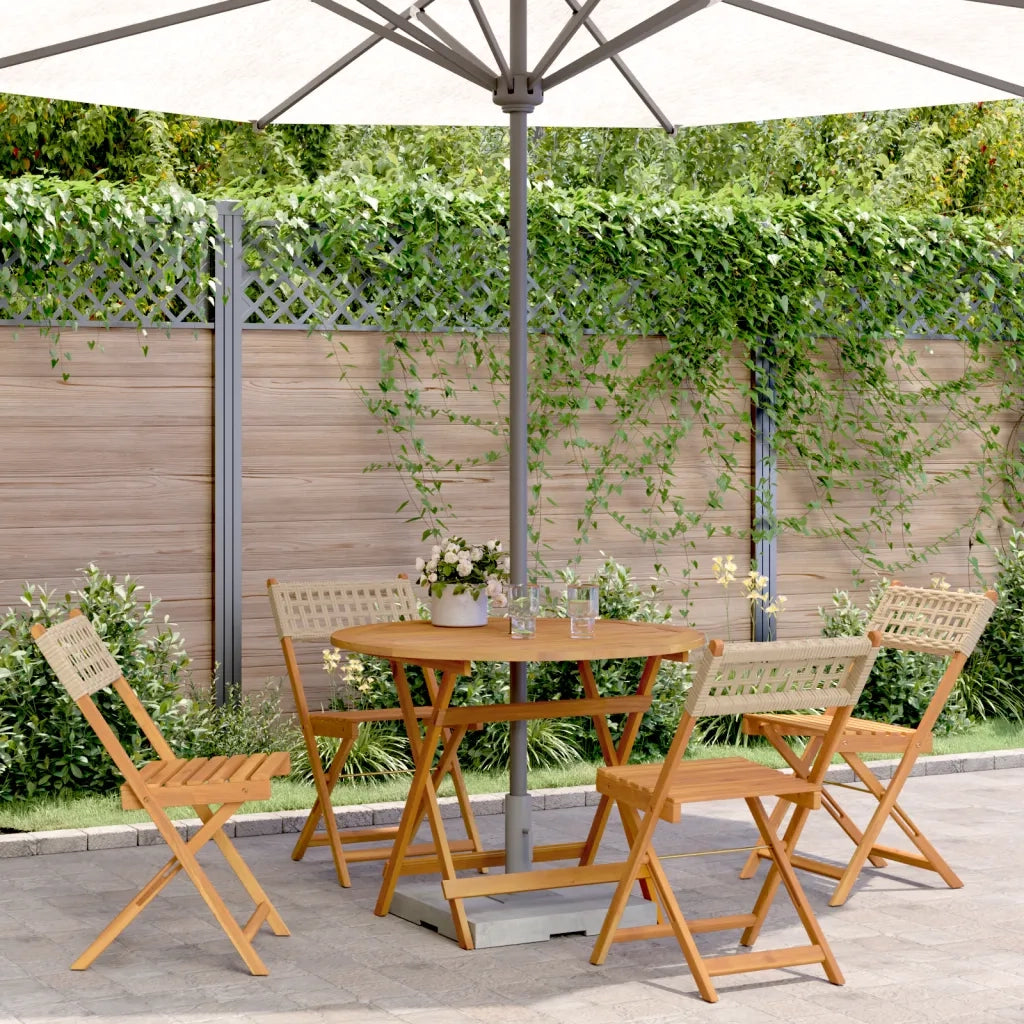 Set Pranzo da Giardino 5 pz | Set Salotto da Giardino Beige Polyrattan e Legno Massello
