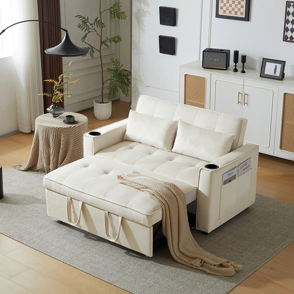 Divano letto 2 posti - Xylo - Portabicchieri cuscini beige