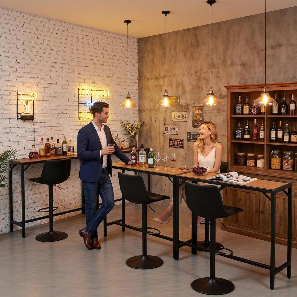 Outdoor Bar Table, 120 x 38 x 98 cm, Tavolo da Giardino Cortile con Piano Impermeabile, Tavolo da Bar Alto con Piedini Regolabili, adatto per Terrazza, Bordo Piscina, Soggiorno, Marrone