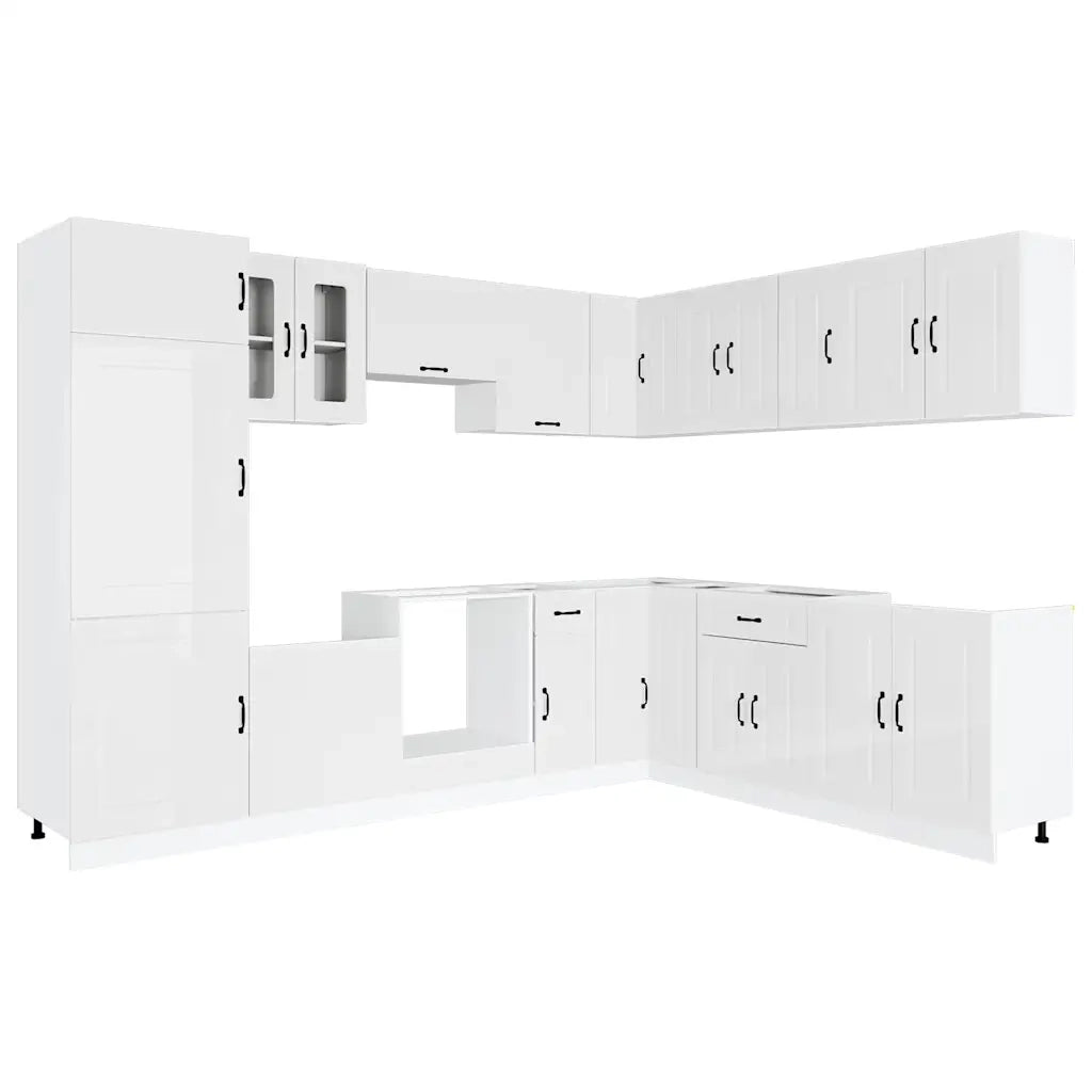 Set Mobili da Cucina 14 pz Kalmar Bianchi Lucido in Truciolato 3314973