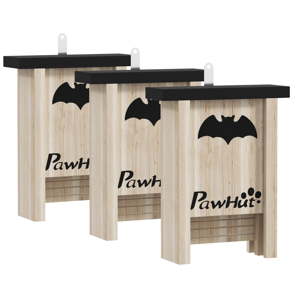 Casetta da giardino per pipistrelli con 3 rifugi, gancio integrato, legno di abete naturale, 18 × 6 × 22,5 cm