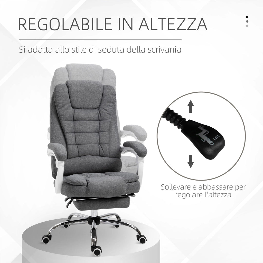 Sedia Poltrona Operativa da Ufficio Reclinabile con Poggiapiedi Estraibile in Tessuto Grigio