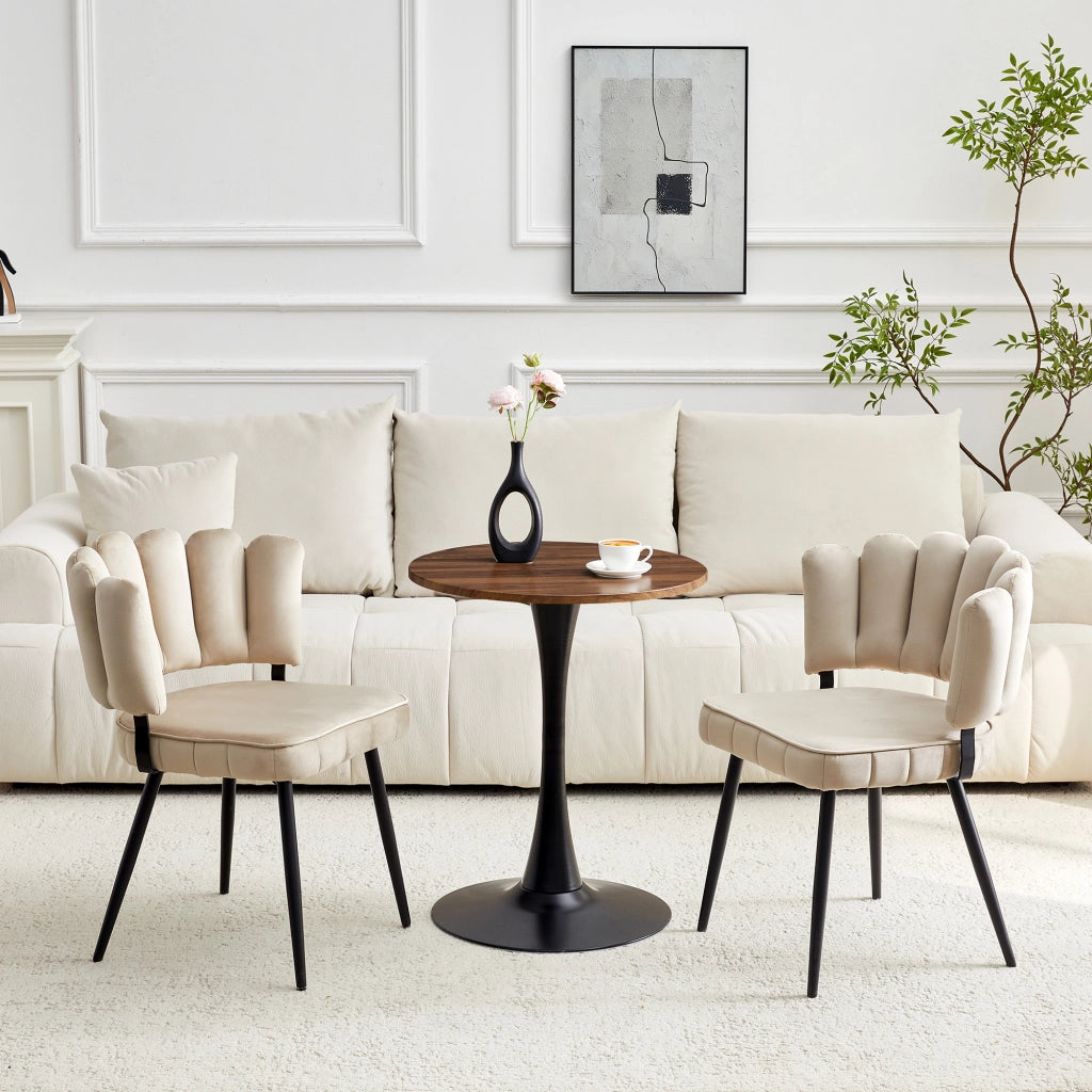 Set Tavolo Rotondo e Sedie da Pranzo ¨C MINIMAL ¨C Piano MDF, Velluto, Metallo Nero, 60 cm