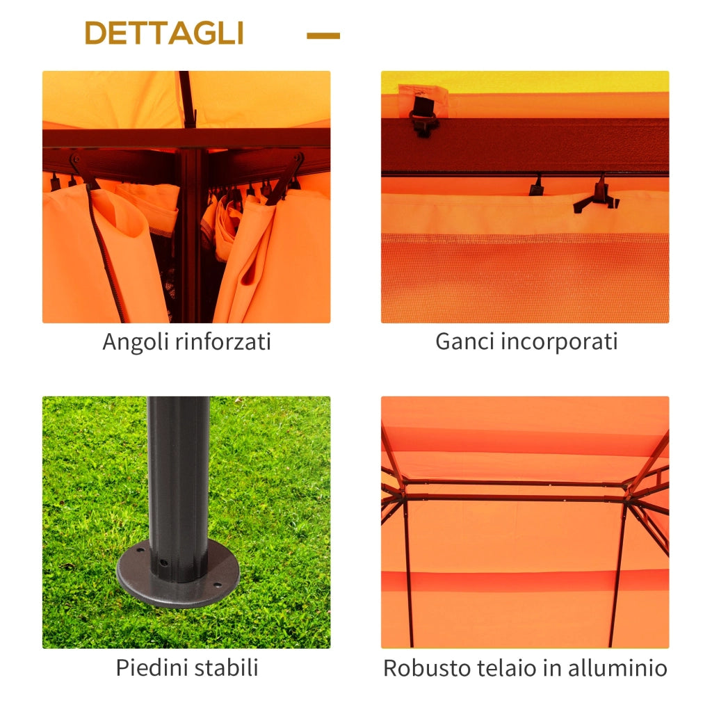 Gazebo da Giardino di Lusso con Tettoia Idrorepellente 2.9x3.9m Arancione