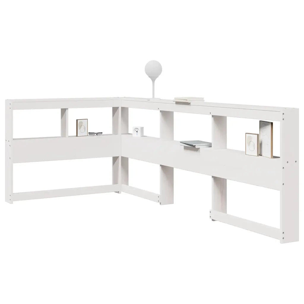 Testiera Libreria a L Bianca 80 cm in Legno Massello di Pino