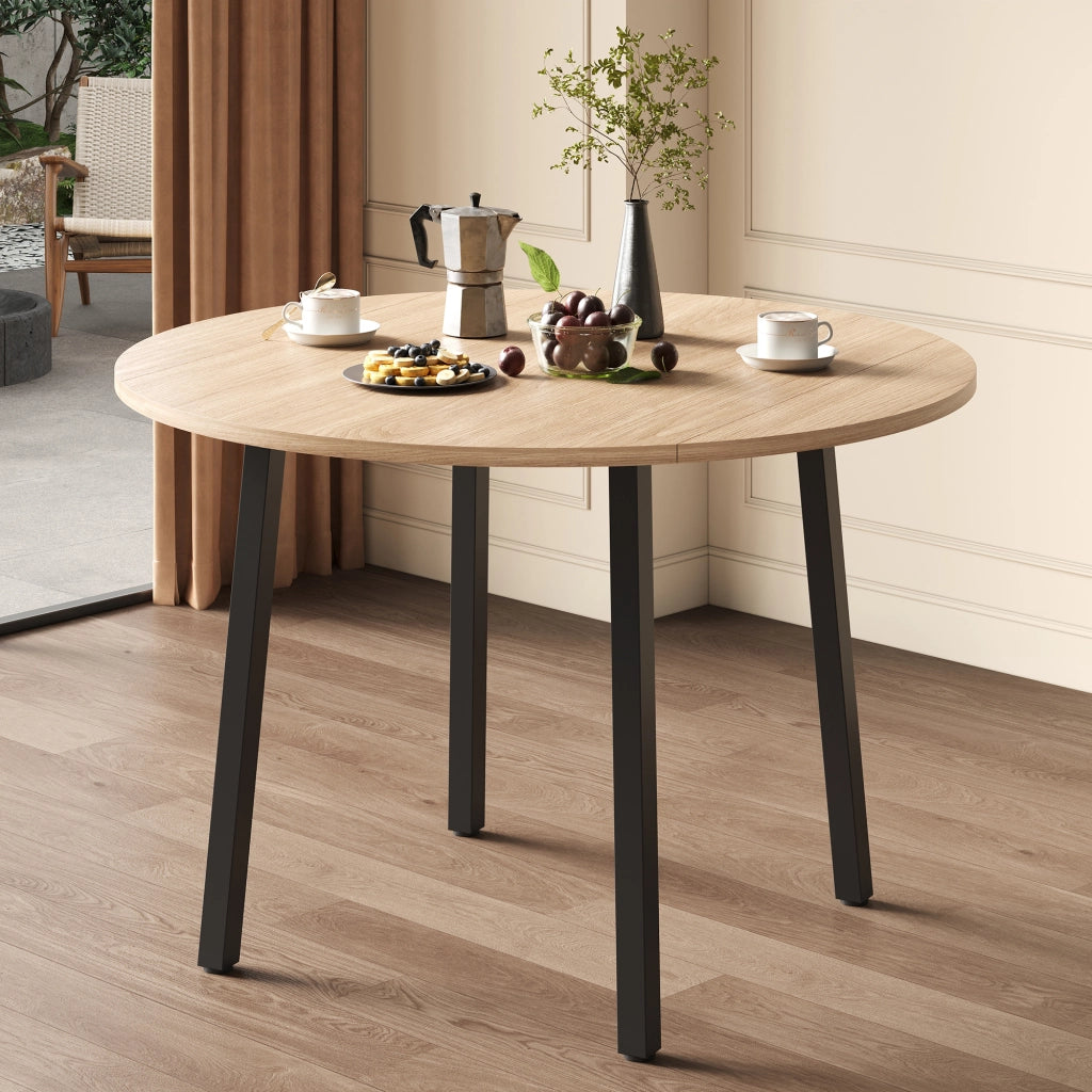 Tavolo da Pranzo per 2 a 4 Persone con Piano Rotondo Pieghevole; in MDF; 100 x 100 cm; Rovere