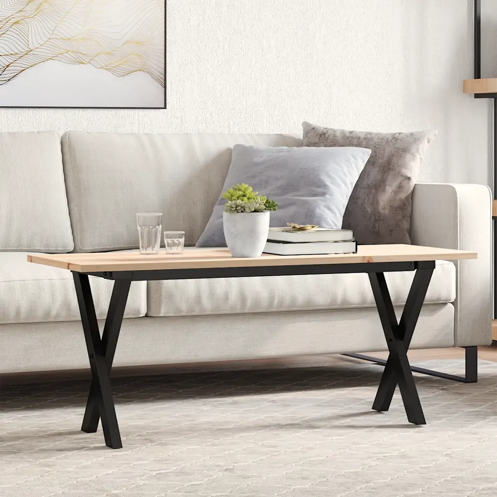 Tavolino Salotto Telaio a X 110x40x45 cm Legno Pino e Acciaio 3282689