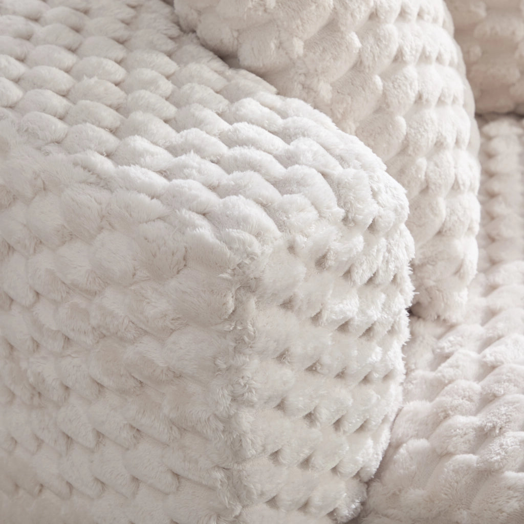 POLTRONA in tessuto beige 129x116x65 cm con poggiapiedi