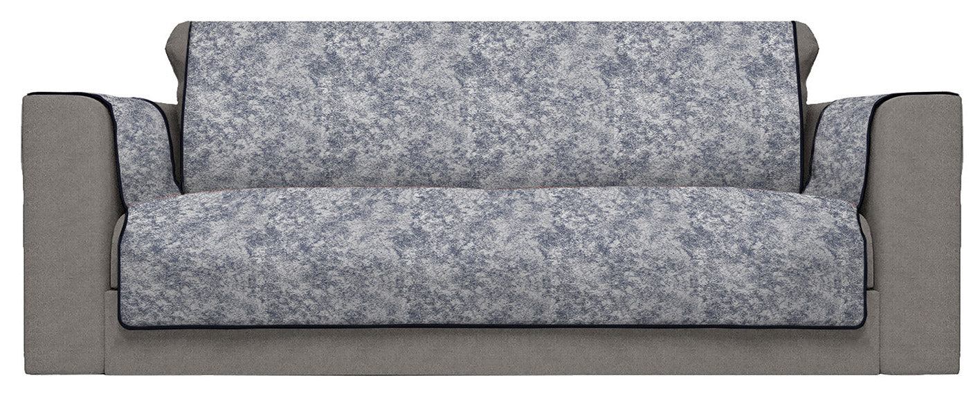 Copridivano con Copri Braccioli Seduta 125 cm in Poliestere e Cotone Blu Scuro