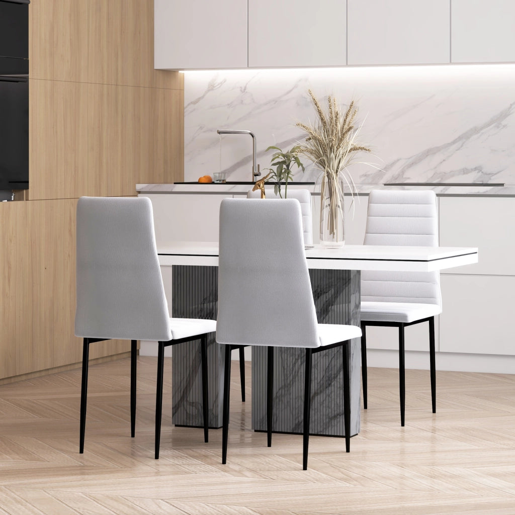 Set 4 Sedie da Pranzo Imbottite ¨C Zephmum ¨C Bianco Metallo 41x50x97 cm