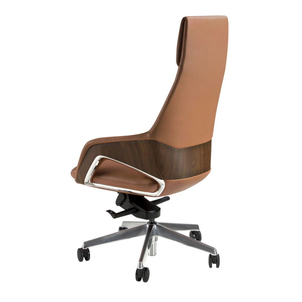 Sedia girevole da ufficio in similpelle marrone