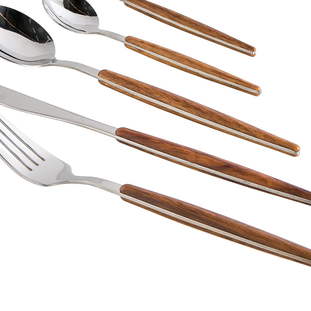 Set di posate Modern Glam 30 pezzi Coltello Forchetta Cucchiaio Cucchiaino da tè Forchetta da frutta Materiale sintetico Acciaio inossidabile argento
