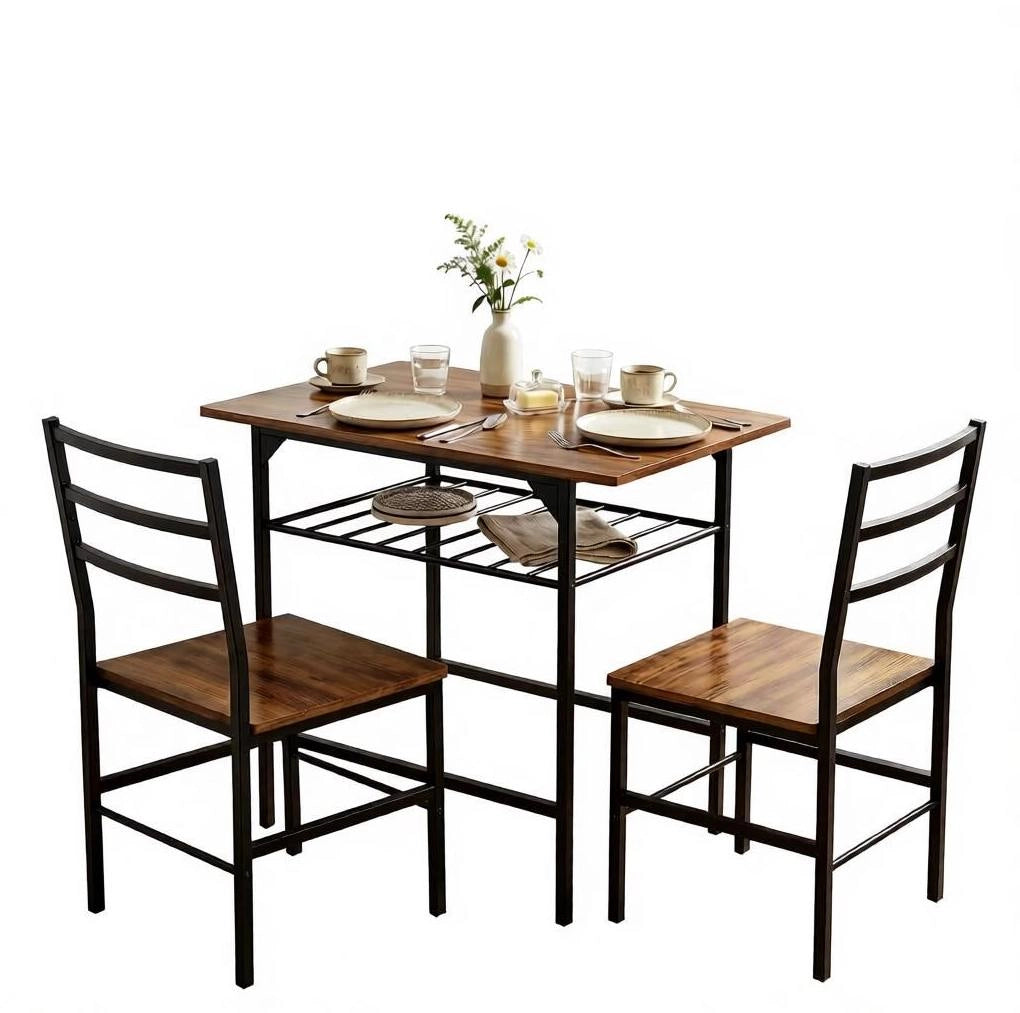 Set da pranzo compatto con tavolo e 2 sedie, design industriale salvaspazio