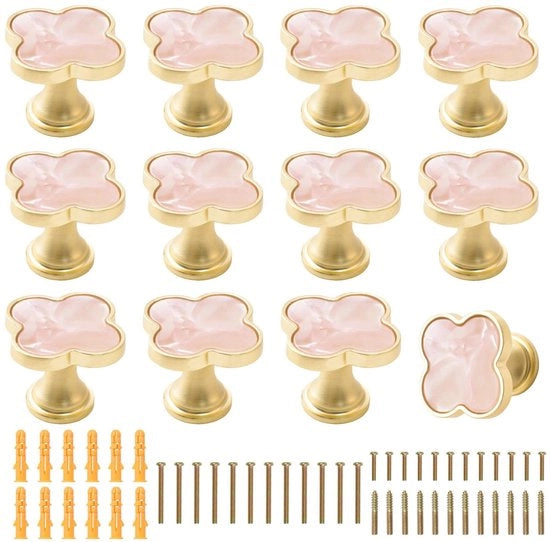 Maniglie per Mano per Lavabo Klavertje Vier - 12 Pezzi - Miscelazione in Acciaio - Finitura Rosa - Sostenibile - Facile da Installare - Anticorrosione - Maniglie a Pomo