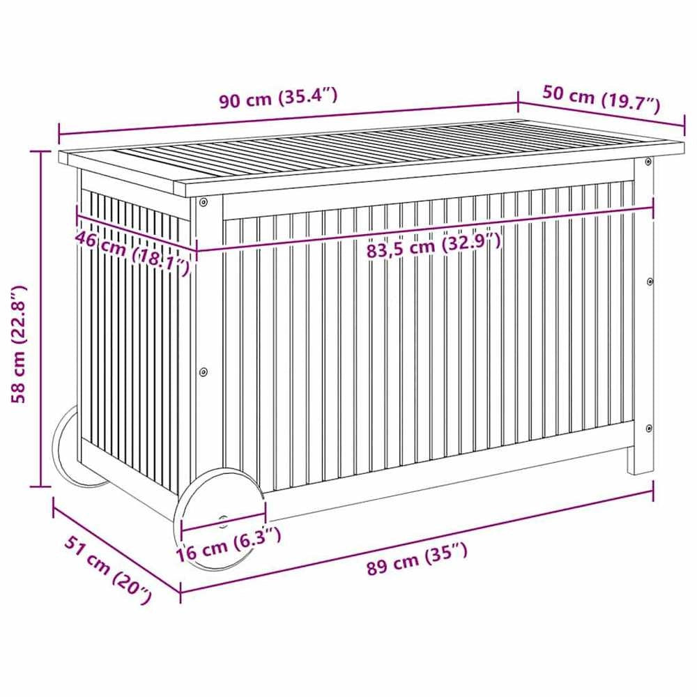 Garden Storage Box With Wheels, 90x50x58 Cm, Solid Acacia Wood