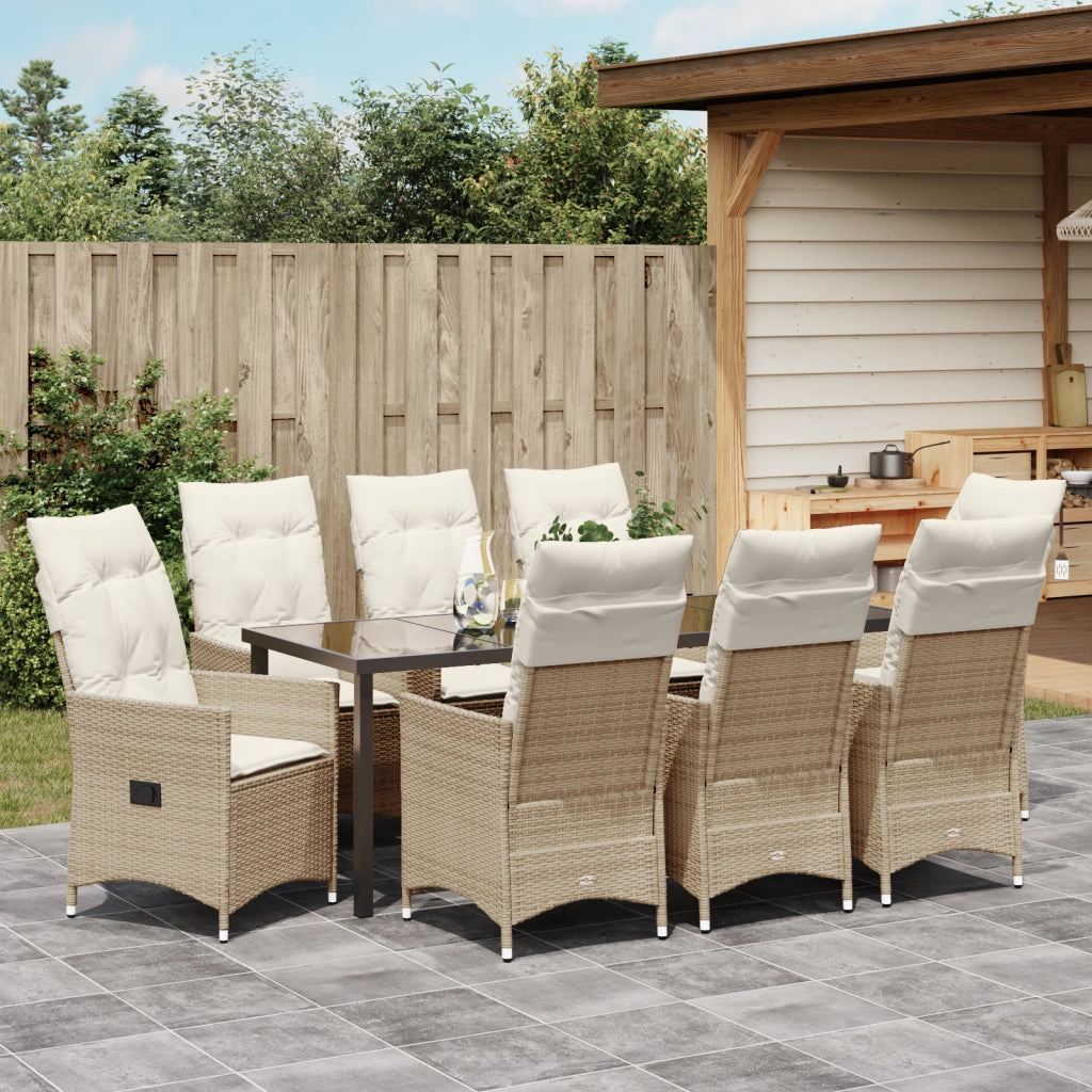 Set di Mobili da Giardino 9 Pezzi con Cuscini Beige Polyrattan
