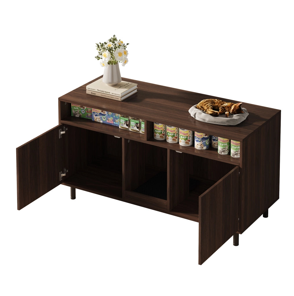 Mobile copriletteriera per gatti 120x50x66 cm con ripiani e tappetino raccogli sabbia; noce
