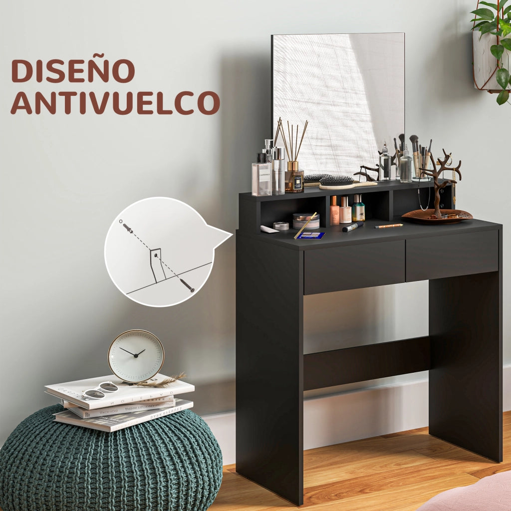 Cassettiera con specchio 2 cassetti 3 compartimenti ¨C zephmum ¨C 38x75x135 cm nero