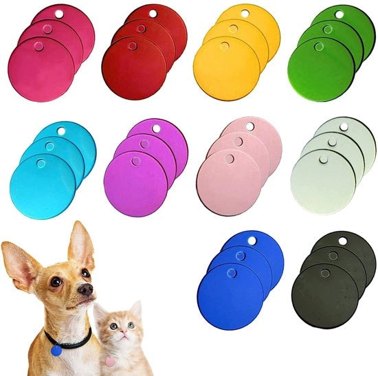 Etichette per Animali da 30 pezzi - Etichette per Cani doppie - Pendenti a forma di Anello - Colori Misti - 2,5 x 2,5 cm - Alluminio di Alta Qualità - Etichette per Cani