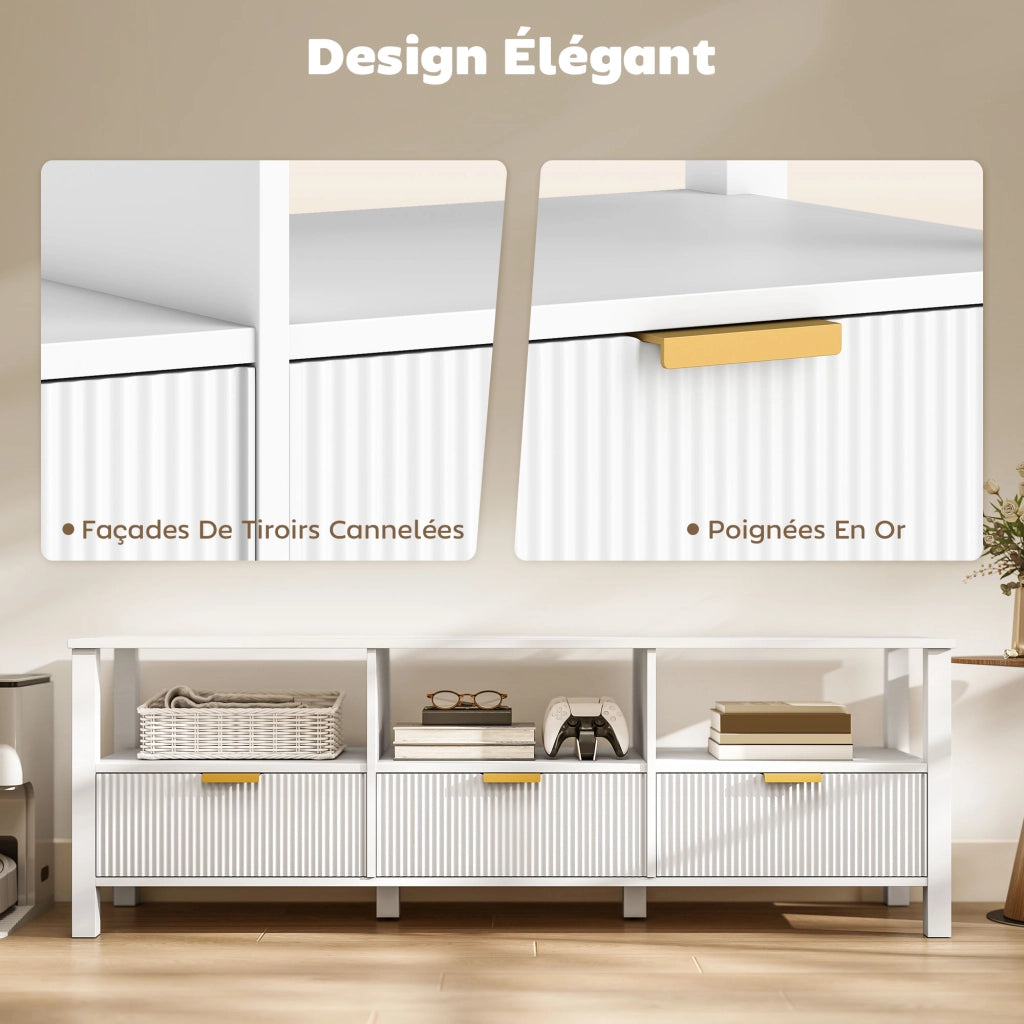 Mobile TV con cassetti e ripiani ¨C zephmum ¨C bianco 152x39.5x50 cm