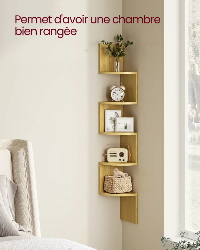 Mensola angolare da parete con 5 ripiani sospesi 20 x 20 x 126 cm per cucina camera da letto soggiorno ufficio piante CD decorazioni souvenir beige 12_0005629