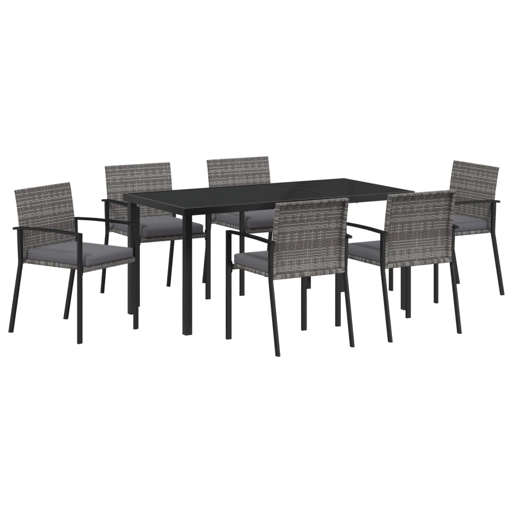 Set da pranzo da giardino 7 pezzi grigio in polyrattan