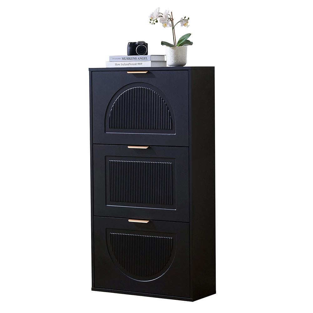 Mobile per scarpe stretto - Xylo - 60x24x114 cm - Nero - 3 ante per corridoio o salotto