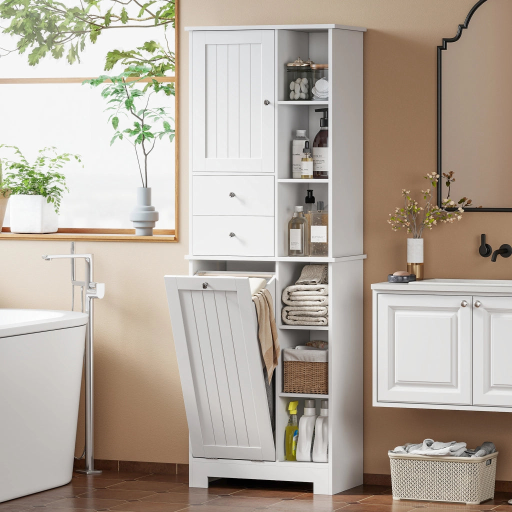 Armadietto da Bagno con Cassetti e Cesto Inclinabile ¨C Zephmum ¨C Bianco